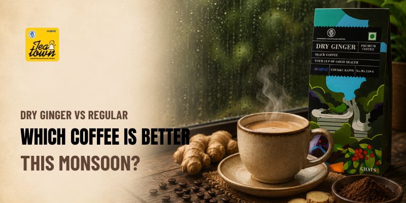 A steaming cup of Harrisons Dry Ginger Coffee served during the monsoon season