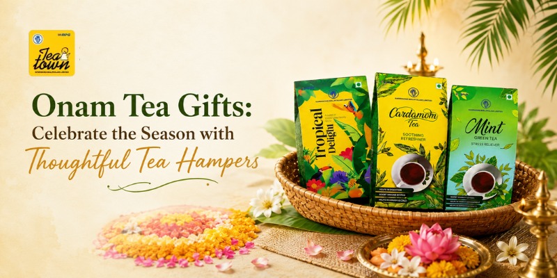 Harrisons Onam tea gift hampers and assorted tea combo sets.