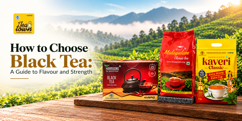 Freshly brewed black tea in a cup with loose tea leaves